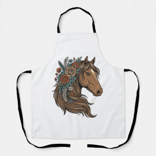 Vintage Floral Horse Head Vector Design_1 Apron