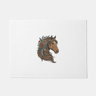 Vintage Floral Horse Head Vector Design_1 Doormat