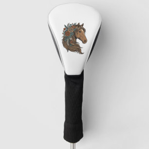 Vintage Floral Horse Head Vector Design_1 Golf Head Cover