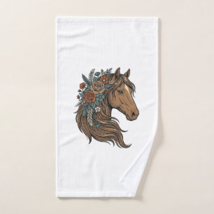 Vintage Floral Horse Head Vector Design_1 Hand Towel