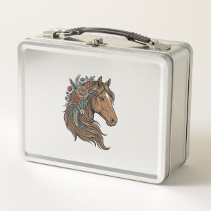 Vintage Floral Horse Head Vector Design_1 Metal Lunch Box