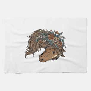 Vintage Floral Horse Head Vector Design_1 Tea Towel