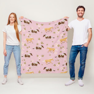 Vintage Floral Horse Pattern Fleece Blanket
