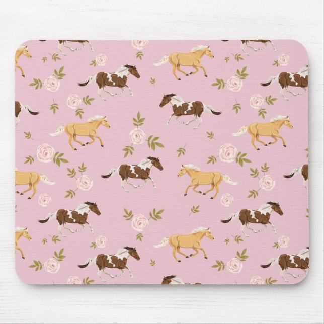 Vintage Floral Horse Pattern Mouse Mat (Front)