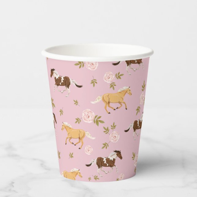 Vintage Floral Horse Pattern Paper Cups (Front)