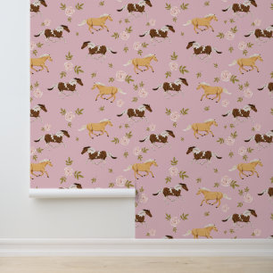 Vintage Floral Horse Pattern Wallpaper