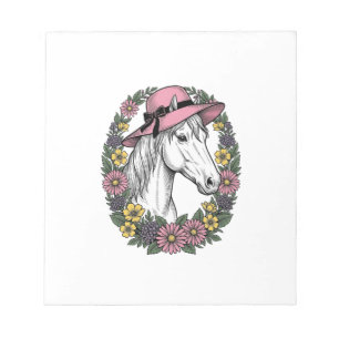 Vintage Floral Horse Portrait Vector Art Design Notepad