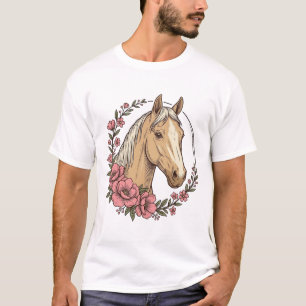 Vintage Floral Horse Portrait Vector Design T-Shirt
