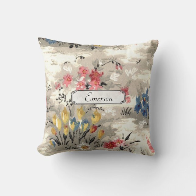 Vintage Floral Illustation - Retro Classic Flowers Cushion (Front)