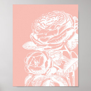 Vintage Floral Illustration Blush Pink Botanical Poster