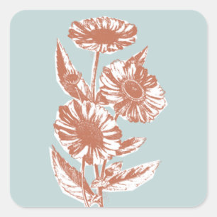 Vintage Floral Illustration Envelope Seal - Blue