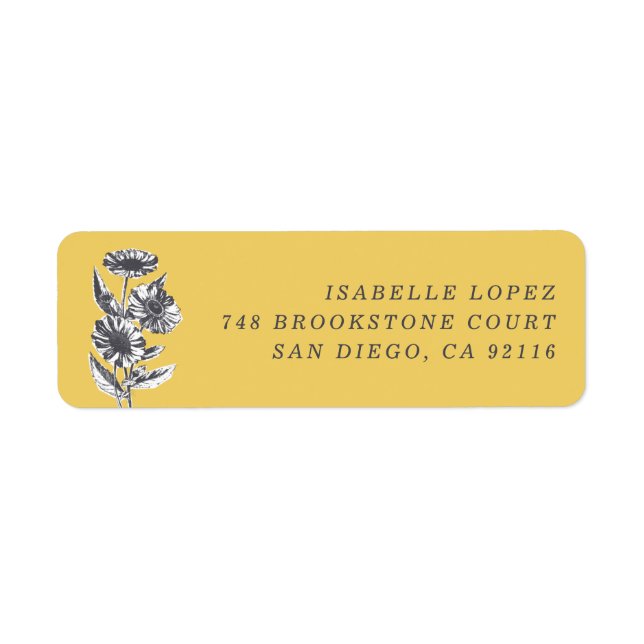 Vintage Floral Illustration Mailing Label - Yellow (Front)