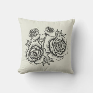 Vintage Floral Illustration of a Rose Flower Cushion