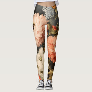 Vintage Floral Illustration with Mixed Blossoms Leggings