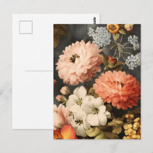Vintage Floral Illustration with Mixed Blossoms Postcard