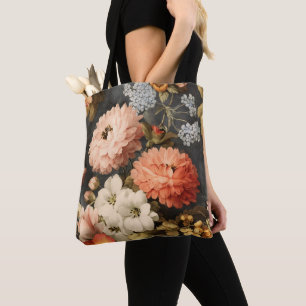 Vintage Floral Illustration with Mixed Blossoms Tote Bag
