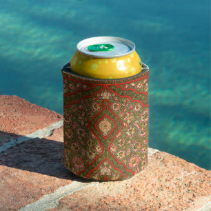 Vintage Floral Indian Rug Pattern Can Cooler