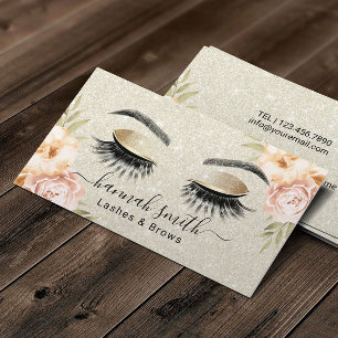 Vintage Floral Ivory Glitter Lashes & Brows Salon Business Card