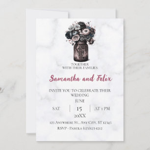 Vintage Floral Jar Marble Wedding Invitation