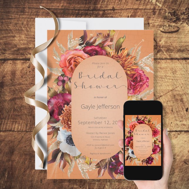 Vintage Floral Jewel Orange Shower Invitation (Creator Uploaded)