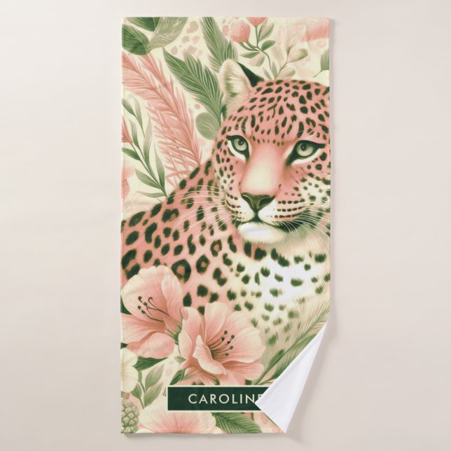 Vintage Floral Jungle Leopard Bath Towel (Bath Towel)