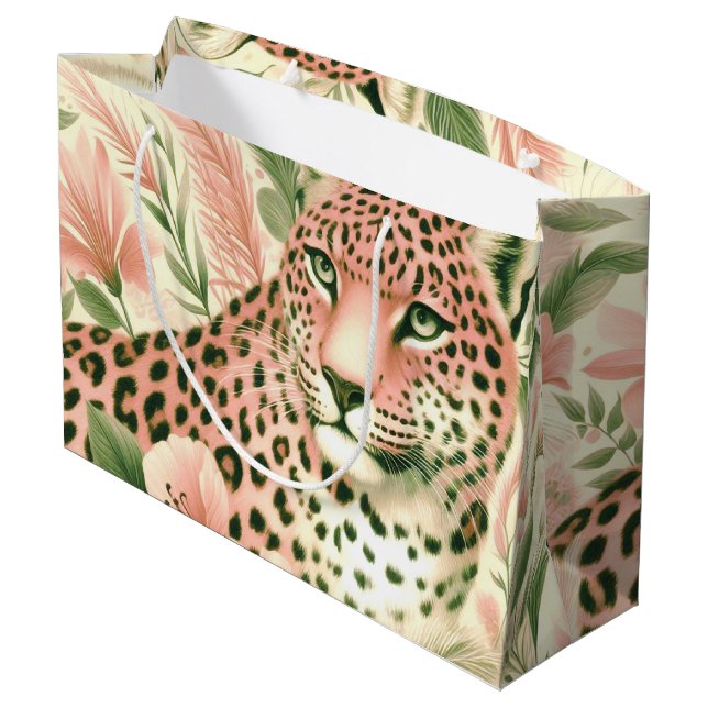 Vintage Floral Jungle Leopard Large Gift Bag (Back Angled)
