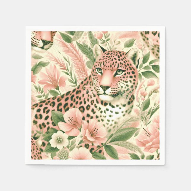 Vintage Floral Jungle Leopard Napkin (Front)