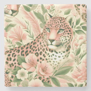 Vintage Floral Jungle Leopard Stone Coaster