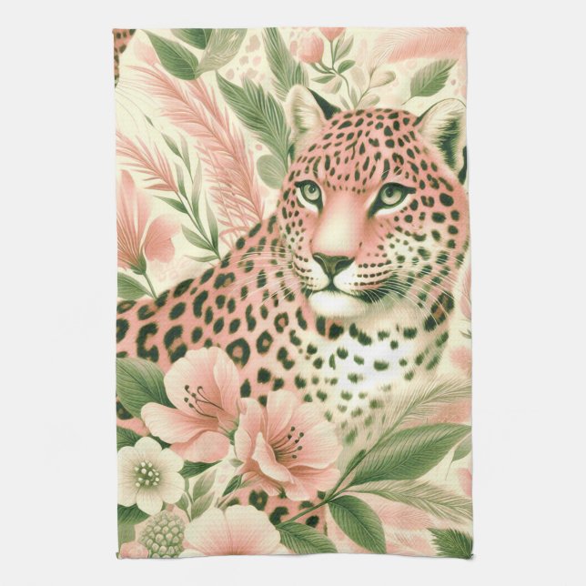 Vintage Floral Jungle Leopard Tea Towel (Vertical)