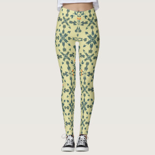 Vintage Floral Kaleidoscope Pattern in Earth Tones Leggings