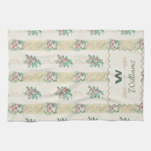 Vintage Floral Kitchen Towel with Personalisation 