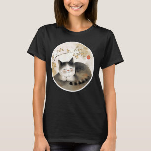 Vintage Floral Kitten Retro Japanese Art Pet Cute  T-Shirt