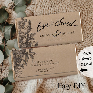 Vintage Floral Kraft DIY Candy Bar Favour Wrapper