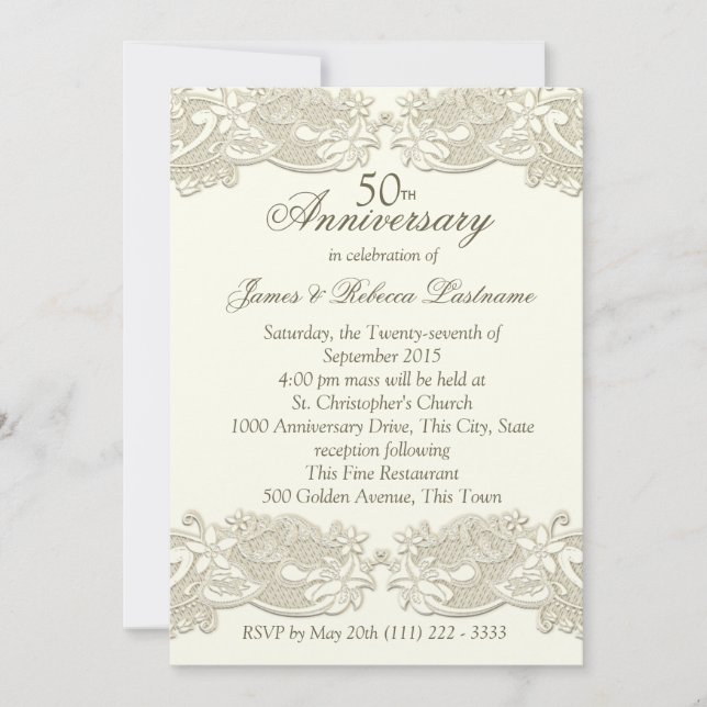 Vintage Floral Lace 50th Anniversary Invitation (Front)