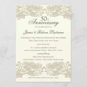 Vintage Floral Lace 50th Anniversary Invitation