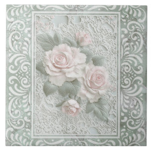Vintage Floral Lace Art Tile