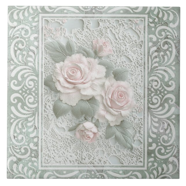 Vintage Floral Lace Art Tile (Front)