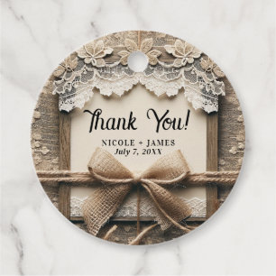 Vintage Floral Lace Burlap Bow Rustic Wedding  Favour Tags