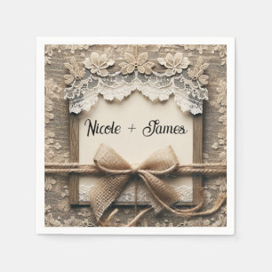 Vintage Floral Lace Burlap Rustic Wedding  Napkin