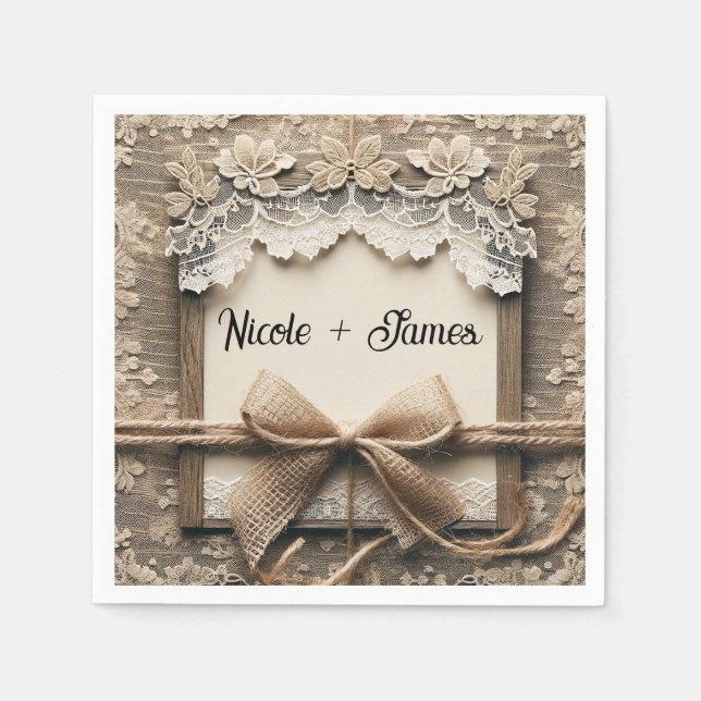 Vintage Floral Lace Burlap Rustic Wedding  Napkin (Front)