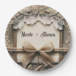 Vintage Floral Lace Burlap Rustic Wedding Paper Plate