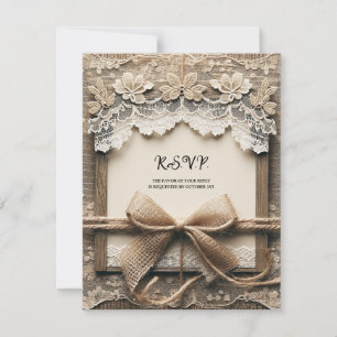 Vintage Floral Lace Burlap Rustic Wedding RSVP Invitation