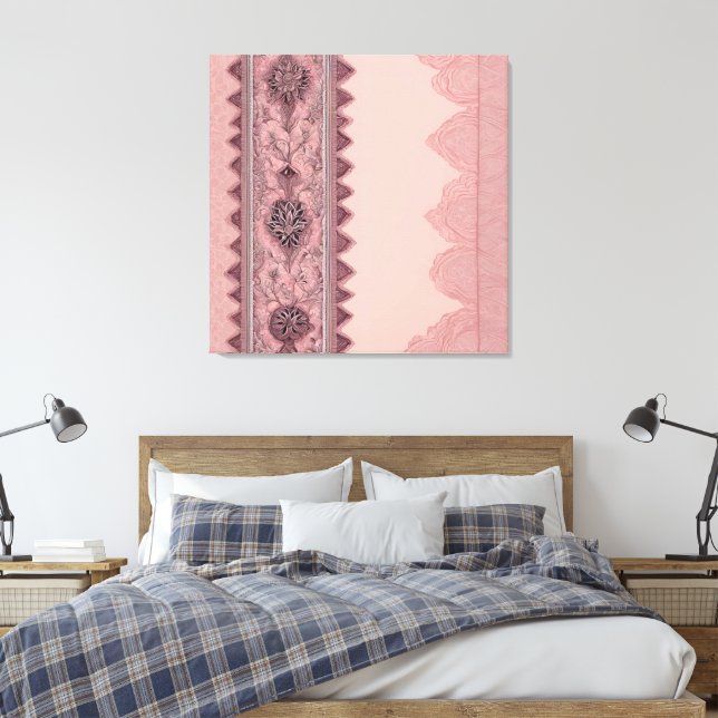 Vintage Floral Lace Canvas Wall Art, Romantic Pink Print (Insitu(Bedroom))