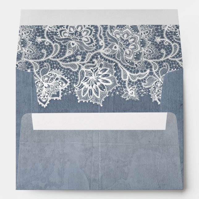 Vintage Floral Lace Dusty Blue Wedding Envelopes (Back (Bottom))