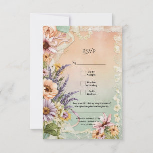 Vintage Floral Lace Elegant Romantic Wedding RSVP Card