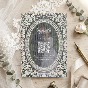 Vintage Floral Lace Frame Photo QR Code RSVP Card