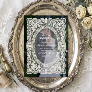 Vintage Floral Lace Photo Frame Engagement Party Invitation