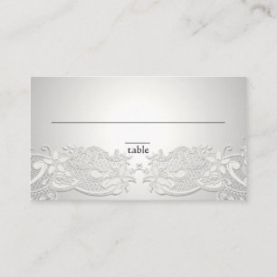 Vintage Floral Lace Silver Grey Place Card