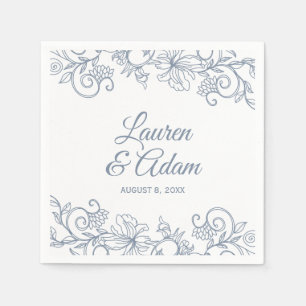 Vintage Floral Lace Wedding Napkins   Dusty Blue