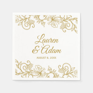 Vintage Floral Lace Wedding Napkins   Gold